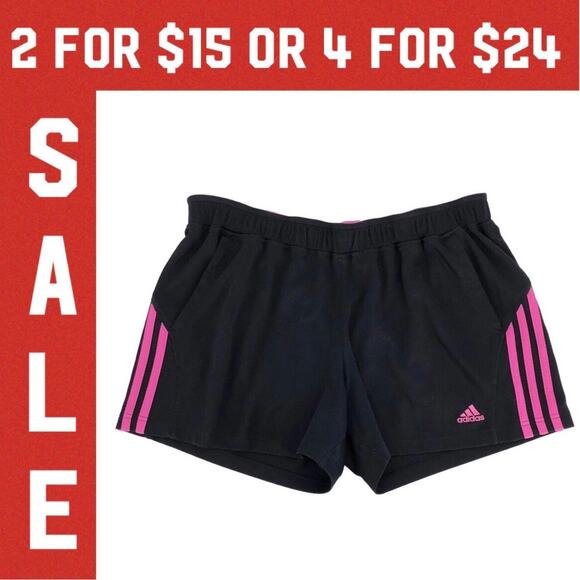 🔴 ADIDAS black shorts pink fuschia three stripe side - Picture 1 of 6